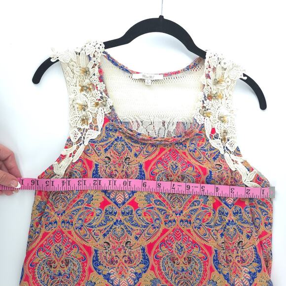 Miss Me Y2K Whimsi Boho Bright Geometric Romantic Crochet Bead Lace Lined Tank S - Picture 15 of 16